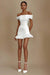 Cute Off-the-Shoulder Ruffles Satin Short Homecoming Dress Sleeveless Prom Dress White