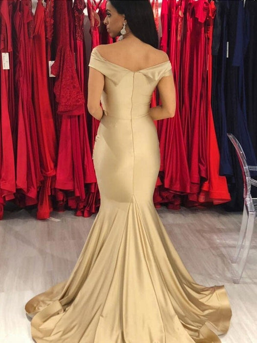 Trumpet/Mermaid Sleeveless Off-the-Shoulder Sweep/Brush Train Ruffles Spandex Dresses - Prom Dresses
