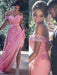 Sheath/Column Off-the-Shoulder Sleeveless Sweep/Brush Train Silk Like Satin Dresses - Prom Dresses