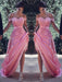 Sheath/Column Off-the-Shoulder Sleeveless Sweep/Brush Train Silk Like Satin Dresses - Prom Dresses