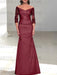 Cinnamon Rose off the shoulder satin mother of the bride gown with lace sleeves