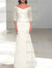 Off the shoulder satin mermaid gown with lace sleeves in ivory
