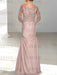 Back view of the rose taupe satin gown with an illusion lace back
