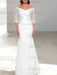 Off the shoulder satin mermaid gown with lace sleeves in white
