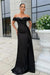 Black Off-the-Shoulder Satin Mermaid Prom Dress with Beadings