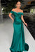 Dark Green Off-the-Shoulder Satin Mermaid Prom Dress with Beadings