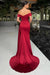 Red Off-the-Shoulder Satin Mermaid Prom Dress with Beadings