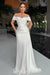 White Off-the-Shoulder Satin Mermaid Prom Dress with Beadings