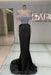 Off-the-Shoulder Ruffles Satin Mermaid Prom Dress Beadings with Sleeves Black