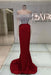 Off-the-Shoulder Ruffles Satin Mermaid Prom Dress Beadings with Sleeves Red