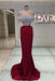 Off-the-Shoulder Ruffles Satin Mermaid Prom Dress Beadings with Sleeves Burgundy