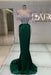 Off-the-Shoulder Ruffles Satin Mermaid Prom Dress Beadings with Sleeves Dark Green