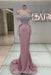 Off-the-Shoulder Ruffles Satin Mermaid Prom Dress Beadings with Sleeves Dusty Pink