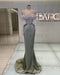 Off-the-Shoulder Ruffles Satin Mermaid Prom Dress Beadings with Sleeves Dusty Sage