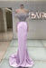 Off-the-Shoulder Ruffles Satin Mermaid Prom Dress Beadings with Sleeves Lilac