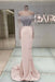 Off-the-Shoulder Ruffles Satin Mermaid Prom Dress Beadings with Sleeves Pearl Pink