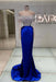 Off-the-Shoulder Ruffles Satin Mermaid Prom Dress Beadings with Sleeves Royal Blue