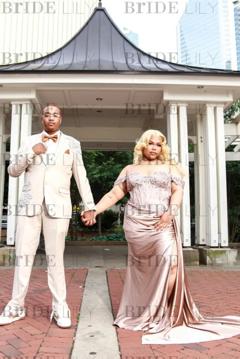 Off-the-shoulder Satin Mermaid Prom Dress with Front Split - Prom Dress