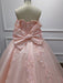 Off-the-Shoulder Satin Pink Aline Ball Gown Chapel Train Quinceanera Dress with Bow - Prom Dress