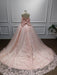 Off-the-Shoulder Satin Pink Aline Ball Gown Chapel Train Quinceanera Dress with Bow - Prom Dress