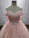 Off-the-Shoulder Satin Pink Aline Ball Gown Chapel Train Quinceanera Dress with Bow - Prom Dress
