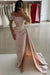 Off-the-Shoulder Satin Prom Dress Mermaid Beadings Side Split Evening Dress