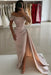 Off-the-Shoulder Satin Prom Dress Mermaid Beadings Side Split Evening Dress