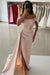 Off-the-Shoulder Satin Prom Dress Mermaid Beadings Side Split Evening Dress