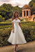 Off-the-Shoulder Tea Length Aline Wedding Dress Tulle Vintage Bridal Dress
