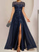 A-Line Mother of the Bride Dress with Scoop Neckline Side Split and Sequined Ruffles