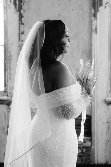 Off the Shoulder Sequins Mermaid Wedding Dress with Sweep Train - wedding dress