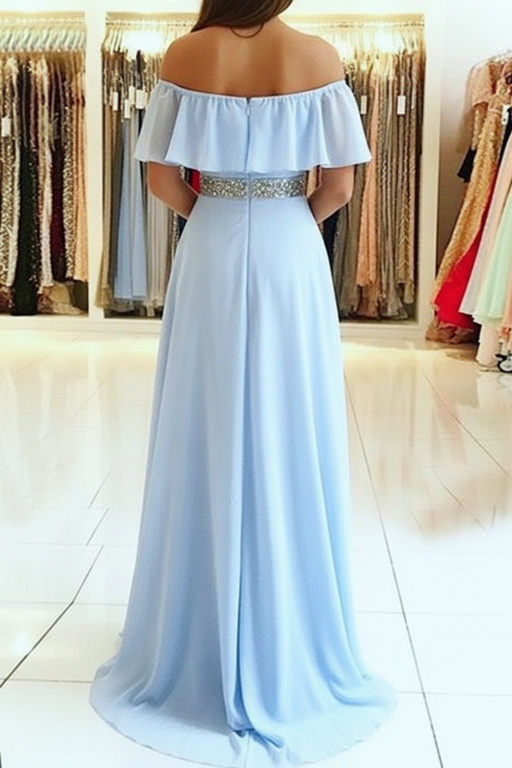 A-Line/Princess Sleeveless Off-the-Shoulder Floor-Length Beading Chiffon Dresses - Prom Dresses