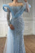 Off-the-Shoulder Sky Blue Mermaid Prom Dress Tulle Beadings Evening Gown