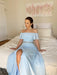 Off the Shoulder Sky Blue Prom Dress With Split
