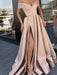 A-Line/Princess Satin Ruffles Off-the-Shoulder Sleeveless Sweep/Brush Train Dresses - Prom Dresses