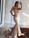 Off-The-Shoulder Sweep/Brush Train With Ruffles Satin Dresses - Prom Dresses