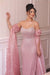 Off-the-Shoulder Sweetheart Beadings Pink Evening Dress with Cape