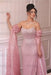 Off-the-Shoulder Sweetheart Beadings Pink Evening Dress with Cape