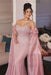 Off-the-Shoulder Sweetheart Beadings Pink Evening Dress with Cape