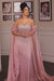 Off-the-Shoulder Sweetheart Beadings Pink Evening Dress with Cape
