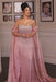 Off-the-Shoulder Sweetheart Beadings Pink Evening Dress with Cape