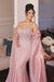 Off-the-Shoulder Sweetheart Beadings Pink Evening Dress with Cape