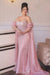 Off-the-Shoulder Sweetheart Beadings Pink Evening Dress with Cape