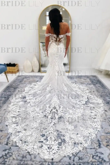 Off the Shoulder Sweetheart Ivory Lace Wedding Dress Mermaid Bridal Gown