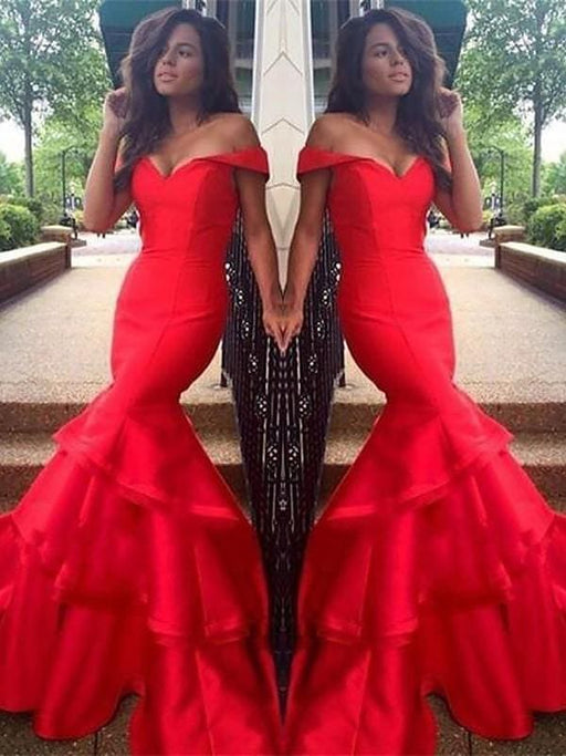Off-The-Shoulder Taffeta With Layers Sweep/Brush Train Dresses - Prom Dresses