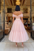 Blush Pink Off-The-Shoulder Tulle Prom Gown with Sweetheart Neckline and Belts