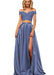 Off-the-Shoulder Two Piece Prom Dress With Slit Appliques