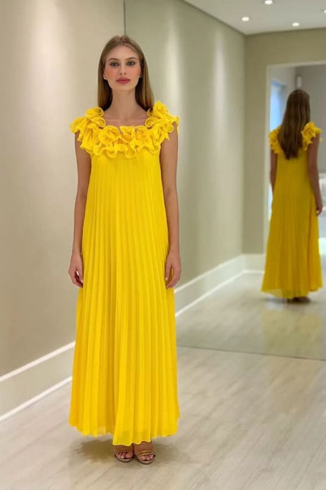 Off-the-Shoulder Yellow Ruffle Chiffon Mother of the Bride Dress - Prom Dresses