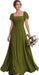 Bridelily Women's Flutter Sleeves Bridesmaid Dresses Square Neck Chiffon Maxi Dres - Olive