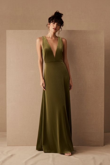 Velour Dress - Olive Green